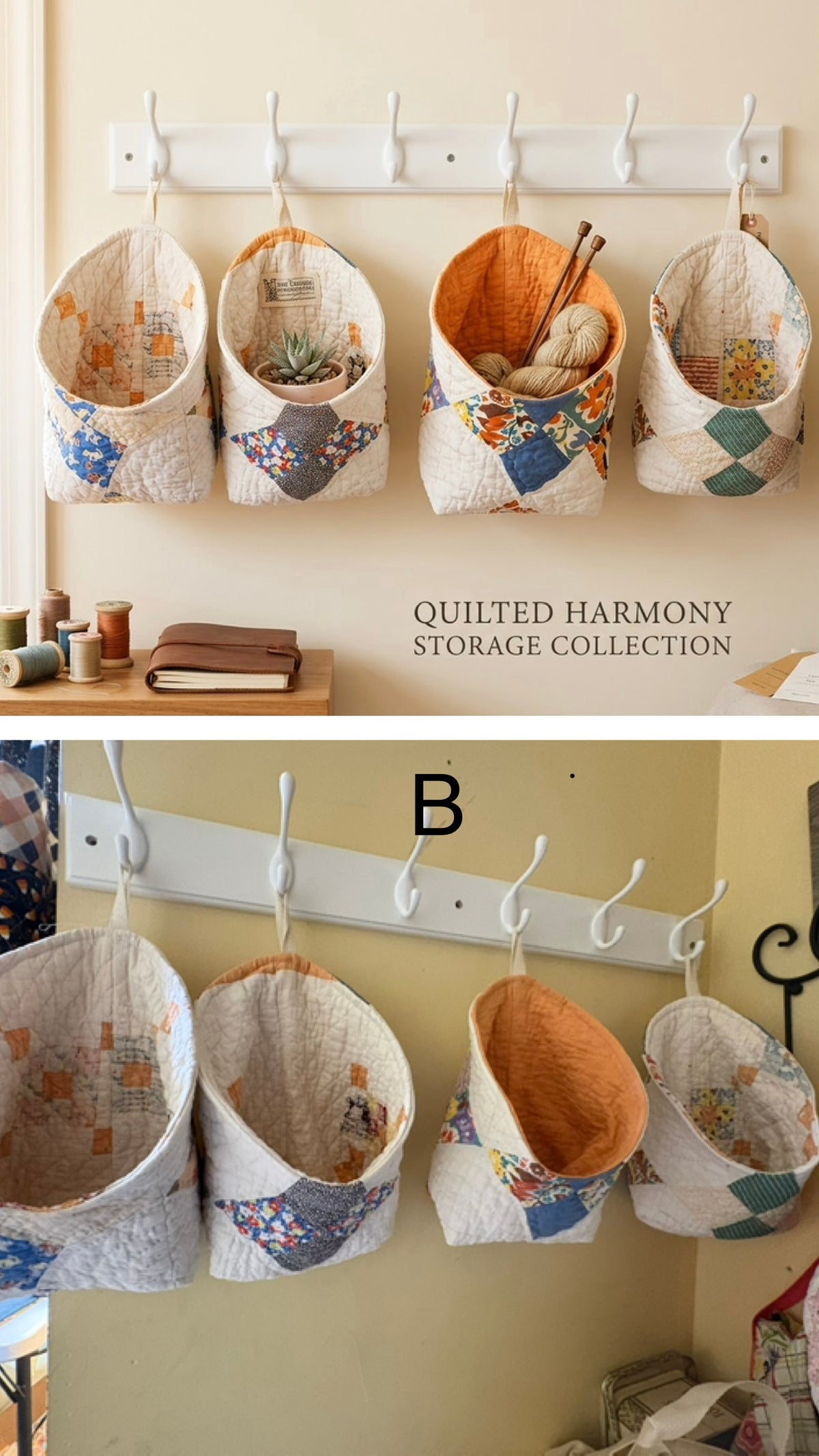 Vintage Quilted Hanging Pod Basket B